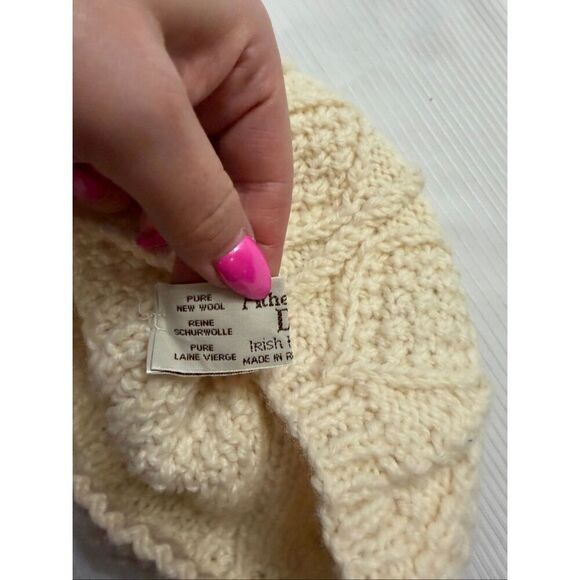 Athena Designs Vintage Irish Handknit Cream Wool Beanie Hat One Size Fits All